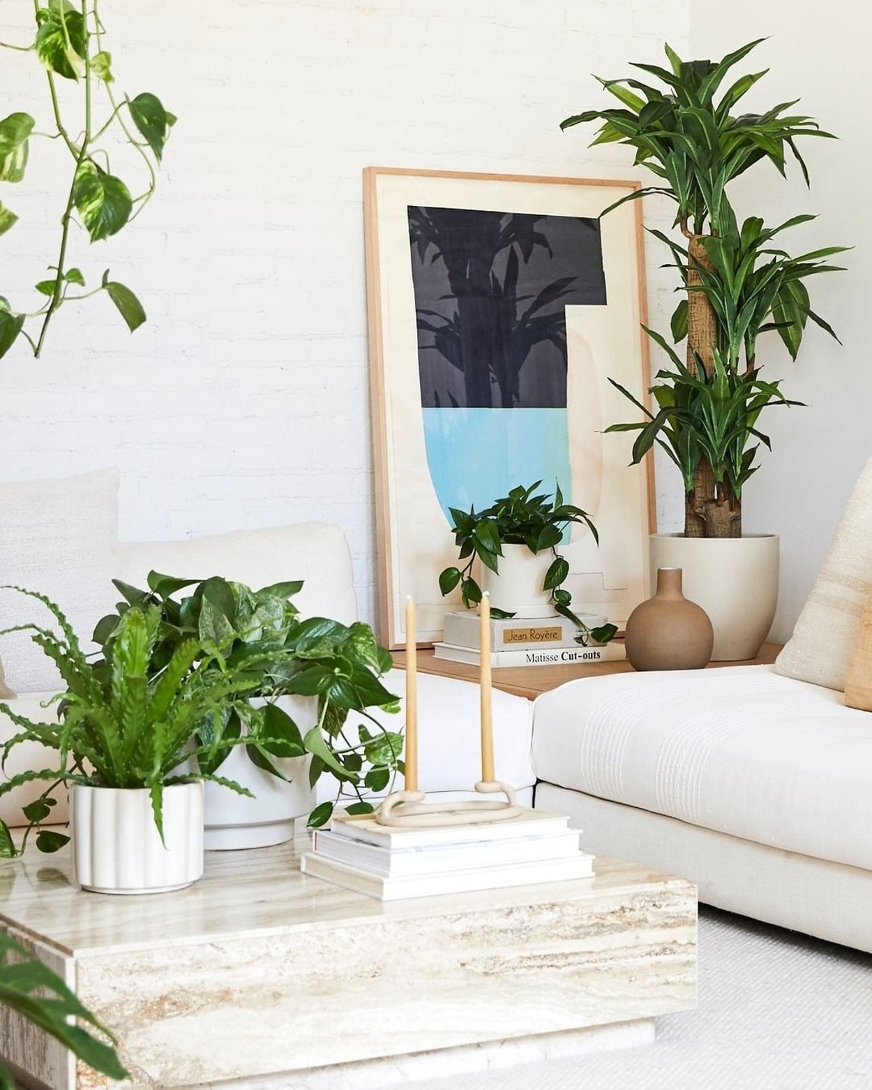 living room with many potted plants in white theme - Plant Studio