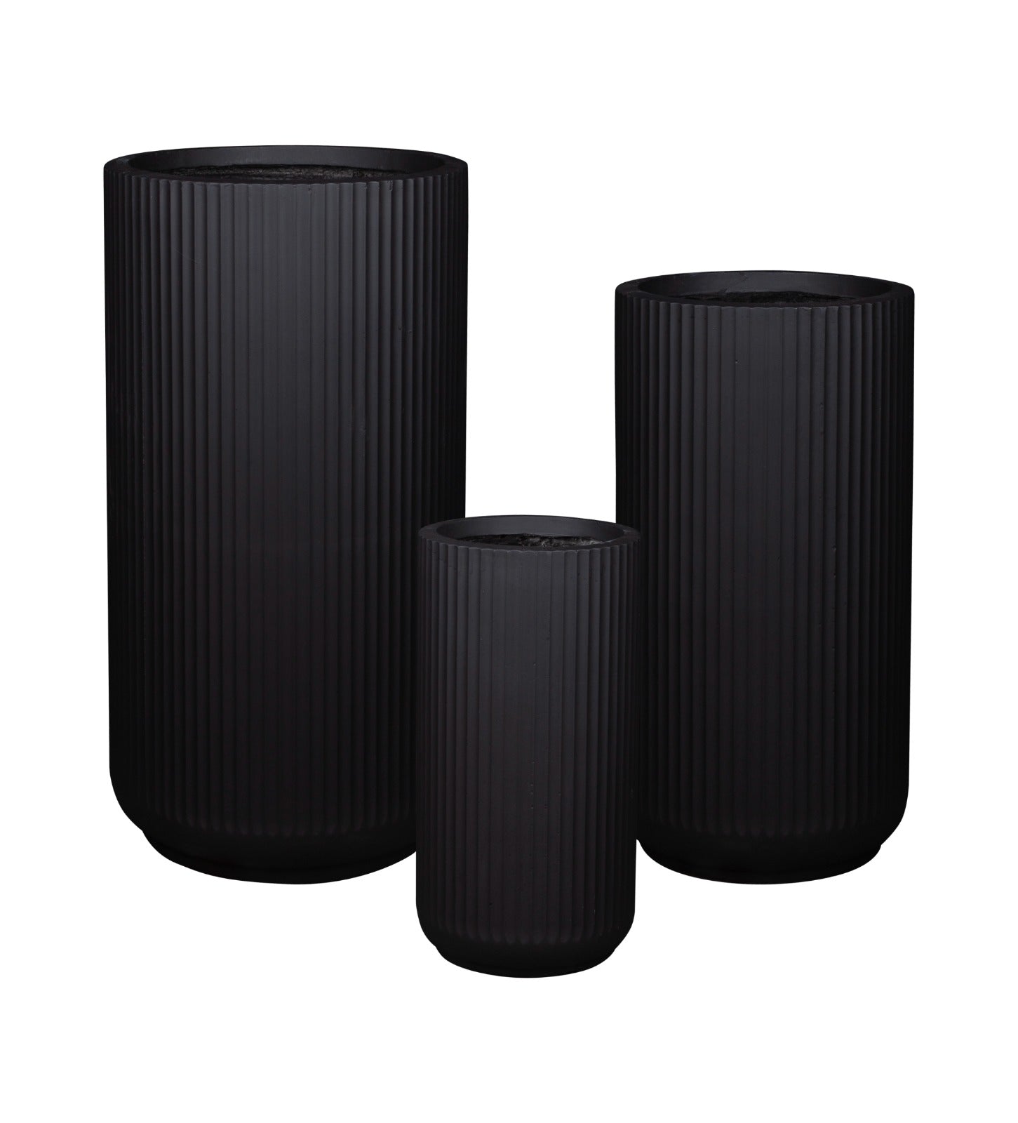 Fiber Clay Ribbed Tall Pot - Black - Plant Studio LLC